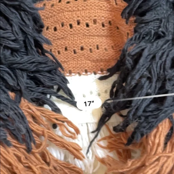Dee Elly brown black white fringe yarn cardigan - Picture 4 of 5